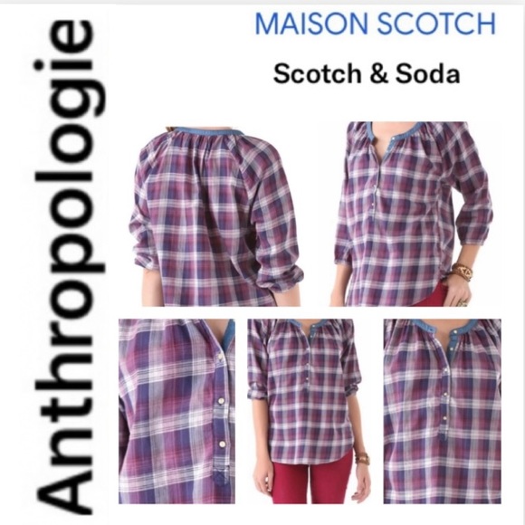 Anthropologie Tops - Masion Scotch  Pretty & Plaid 3/4 Sleeve Top. (M)
